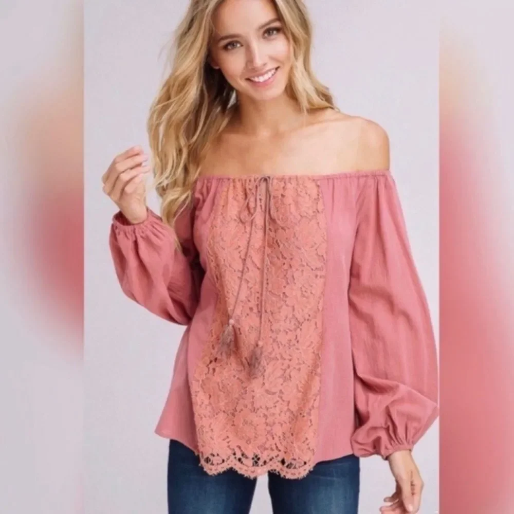 Lace Inset Off Shoulder Top - Picture 3 of 3